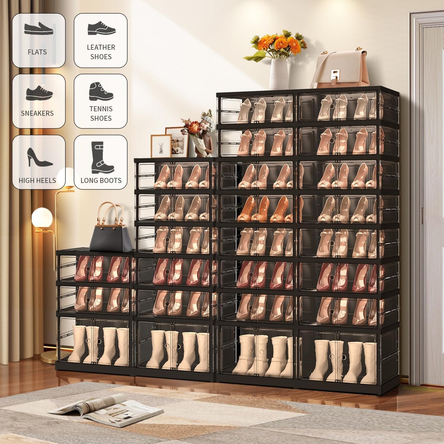 24 Pairs Foldable Shoe Boxes