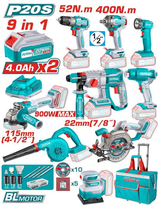 9 Pcs Cordless Industrial Combo Kit